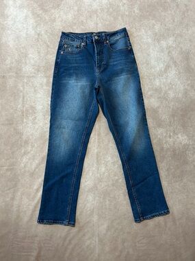 Frye High Waisted Straight Leg Mid Blue Wash Denim Jeans Western Classic Rugged
